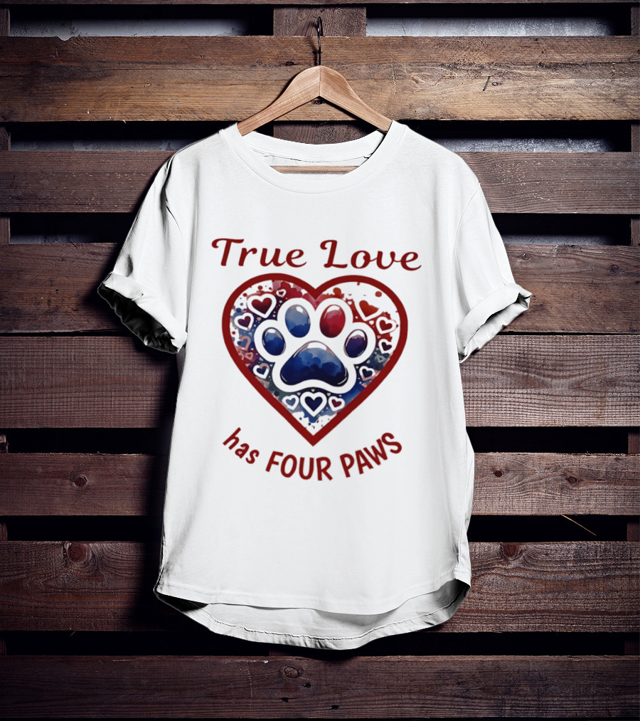 True Love Has Four Paws Heart Paw Print Dog Lover T-Shirt