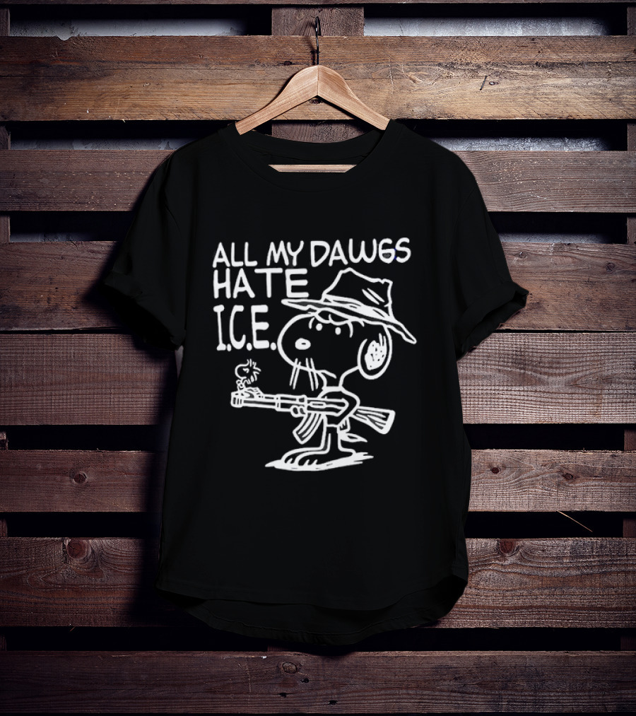 Snoopy Cowboy All My Dawgs Hate Ice Peanuts Character Funny Western T-Shirt