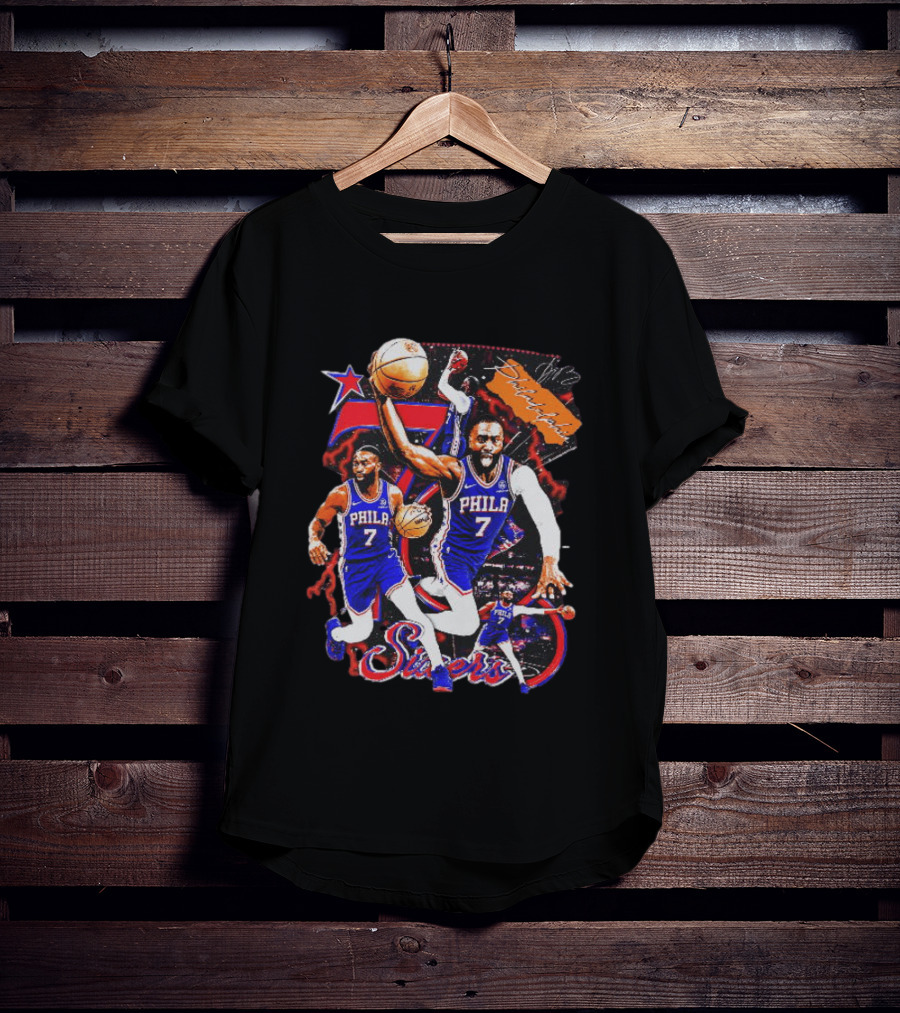 Tyrese Maxey Philadelphia Sixers Basketball Phila 7 NBA Player Action T-Shirt