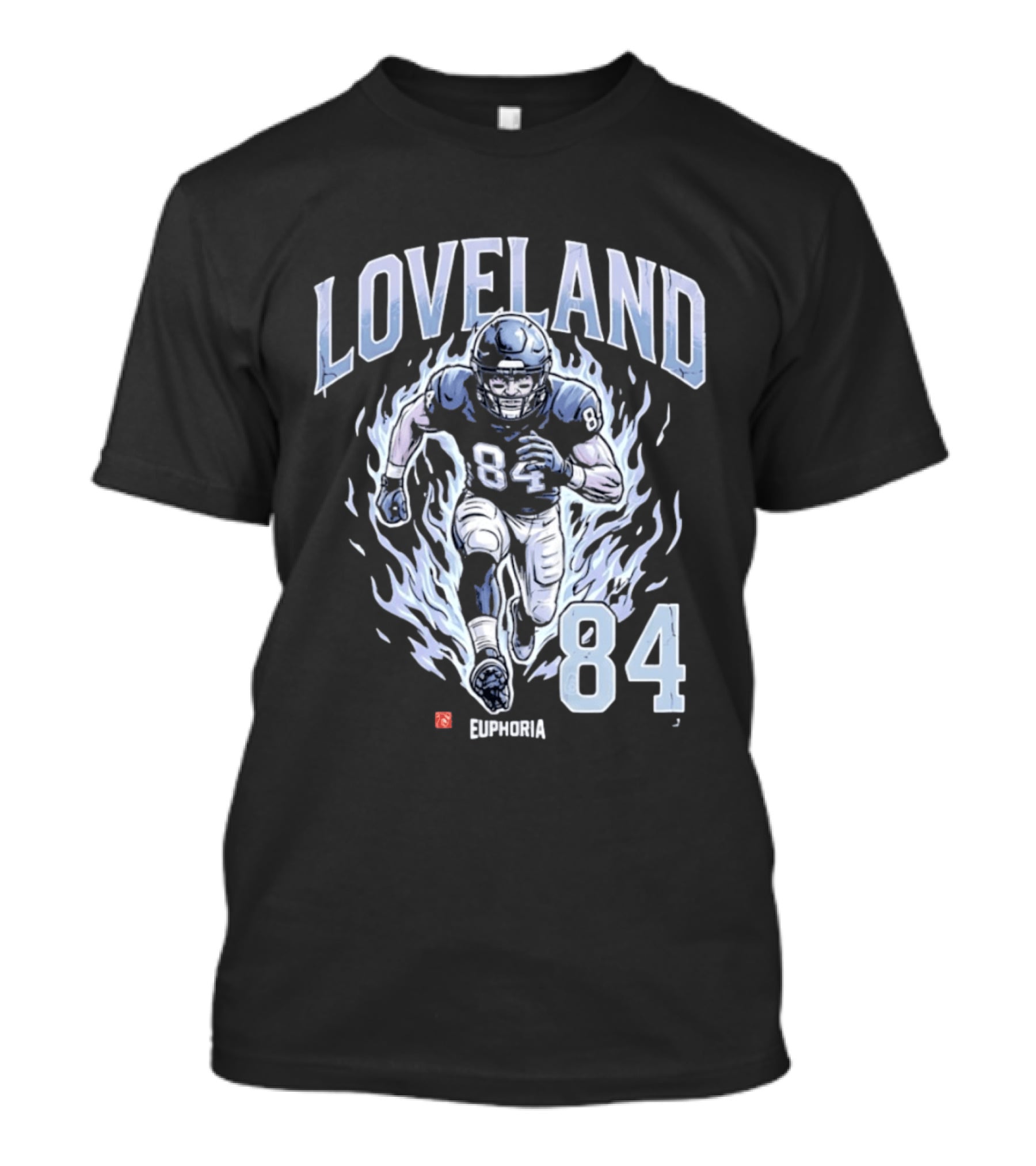 Loveland 84 Euphoria Football Player Blue Flames Athletic T-Shirt