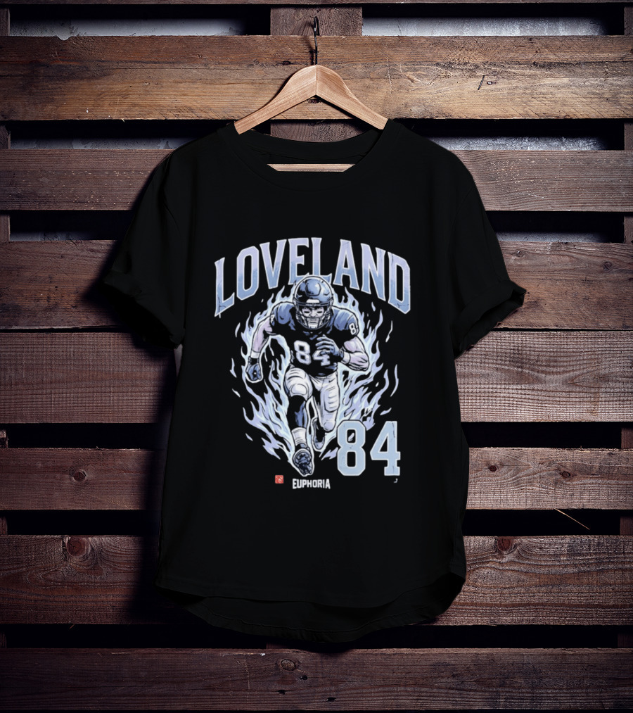 Loveland 84 Euphoria Football Player Blue Flames Athletic T-Shirt