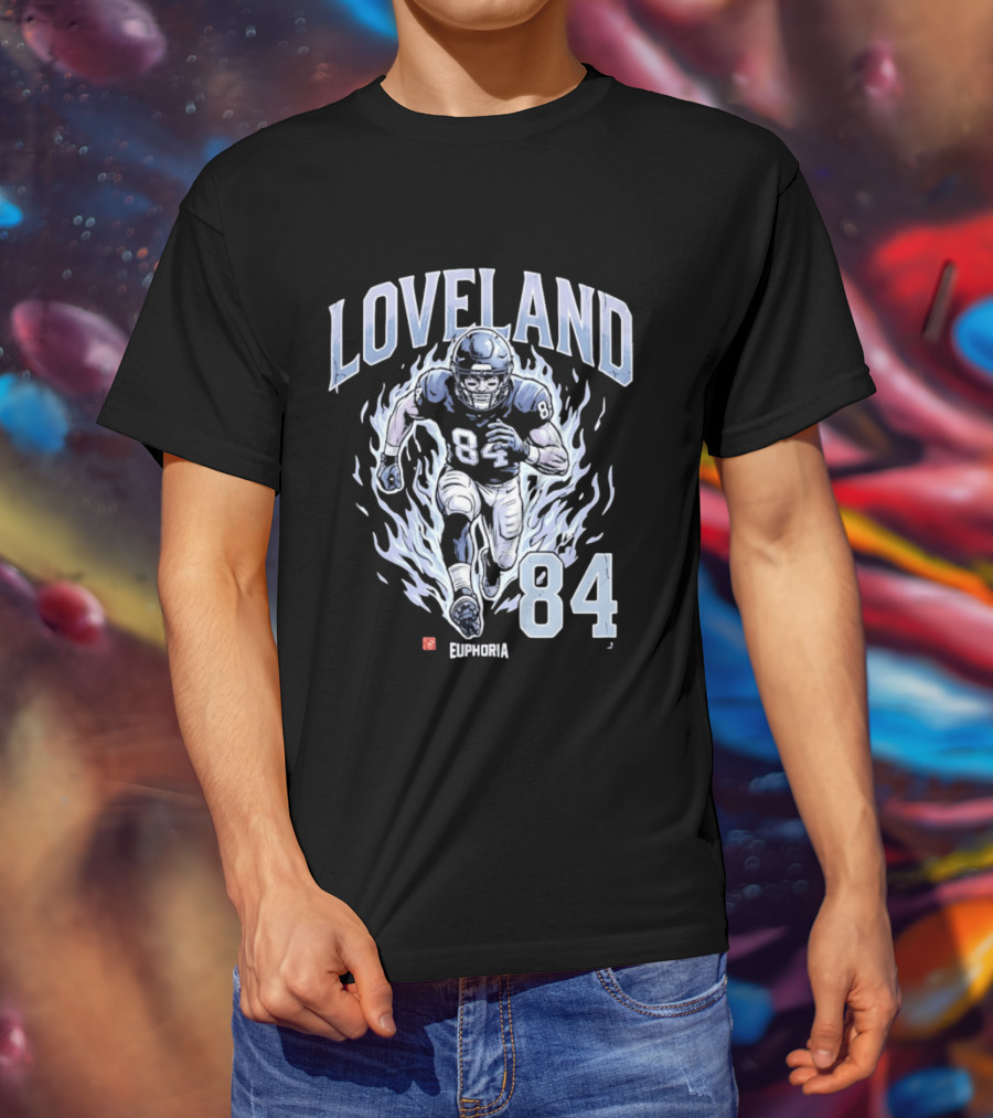 Loveland 84 Euphoria Football Player Blue Flames Athletic T-Shirt