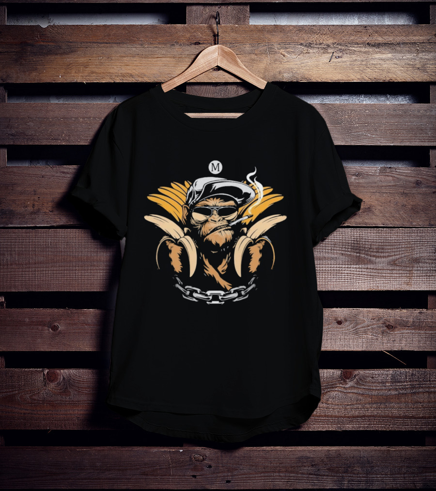 Monkey With Bananas Cool Smoking Shades Chain Hat T-Shirt