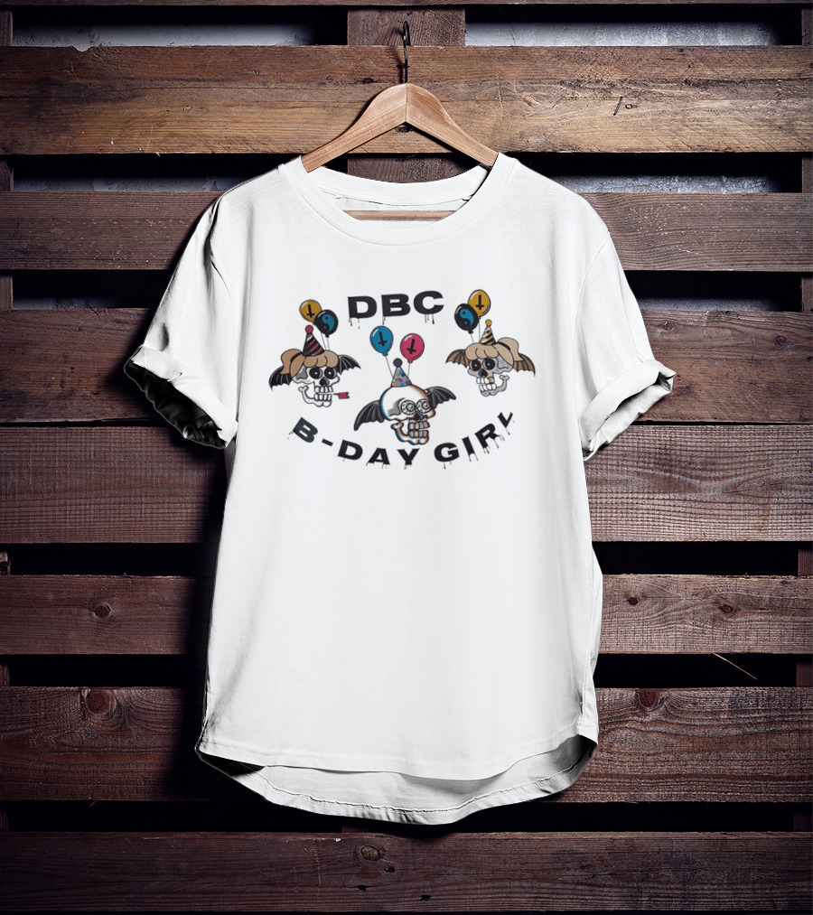 DBC B Day Girl Skull Party With Bat Wings And Balloons T-Shirt