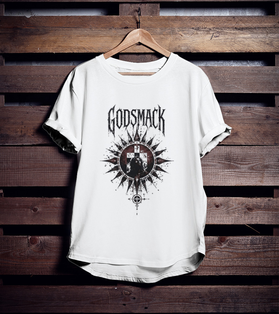Godsmack X Jesus I Stand Before God Not Perfect Just Forgiven Christian Rock Cross Sun T-Shirt