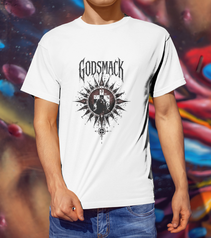 Godsmack X Jesus I Stand Before God Not Perfect Just Forgiven Christian Rock Cross Sun T-Shirt