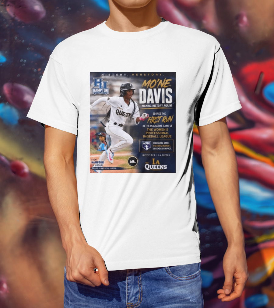 Mo'ne Davis First Run Inaugural Women's Professional Baseball League LA Queens Hampton History T-Shirt