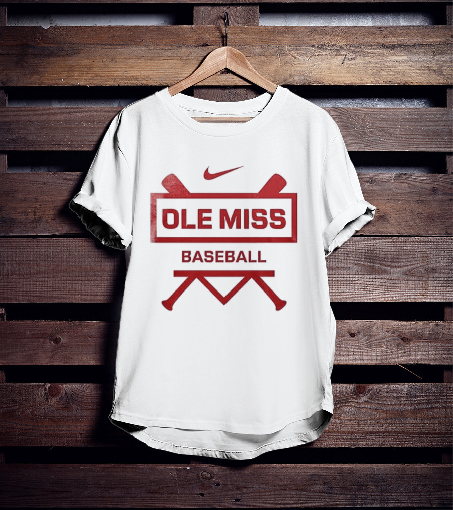 Ole Miss Baseball Nike Let's Go Rebell Crossed Bats T-Shirt