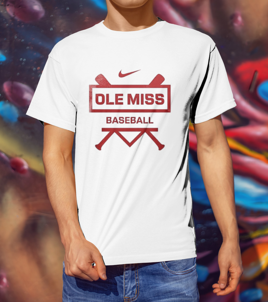 Ole Miss Baseball Nike Let's Go Rebell Crossed Bats T-Shirt
