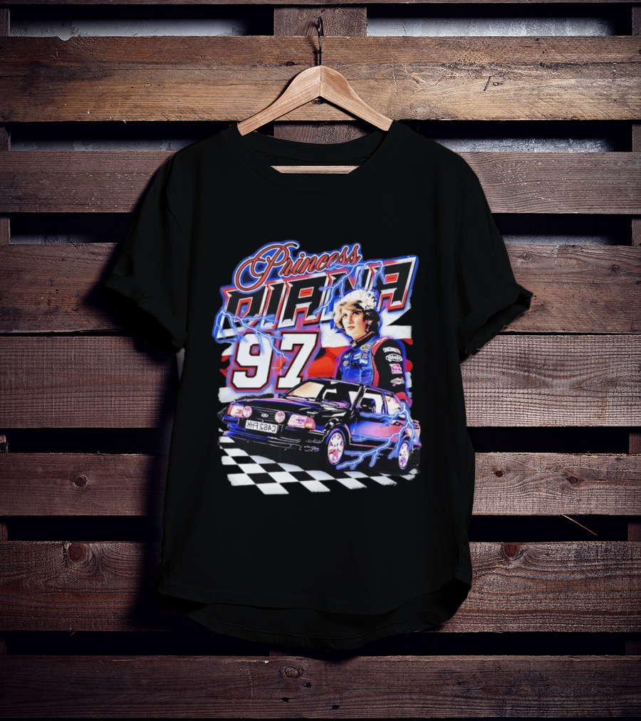 Princess Diana 97 Racing NASCAR Checkered Lightning Car T-Shirt
