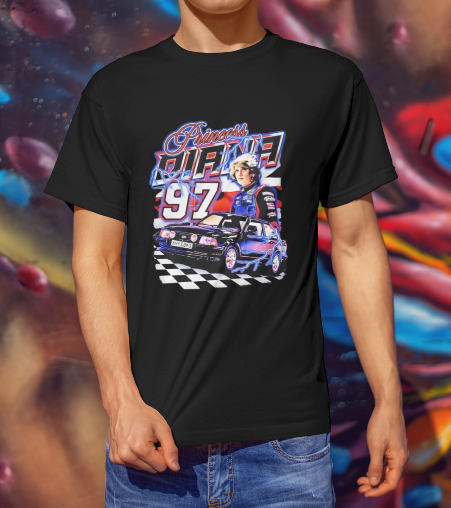 Princess Diana 97 Racing NASCAR Checkered Lightning Car T-Shirt
