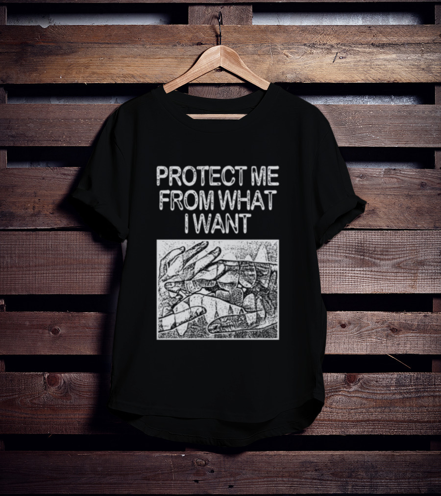 Protect Me From What I Want Get A Real Job Kid Store Black T-Shirt