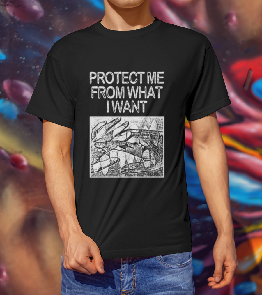 Protect Me From What I Want Get A Real Job Kid Store Black T-Shirt