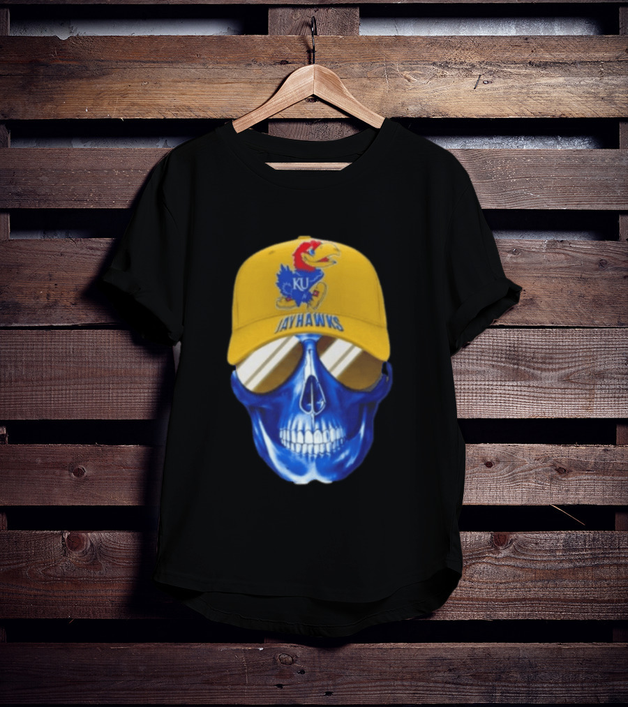 Kansas Jayhawks Skull Cap Fans Wear KU Jayhawks Edition T-Shirt