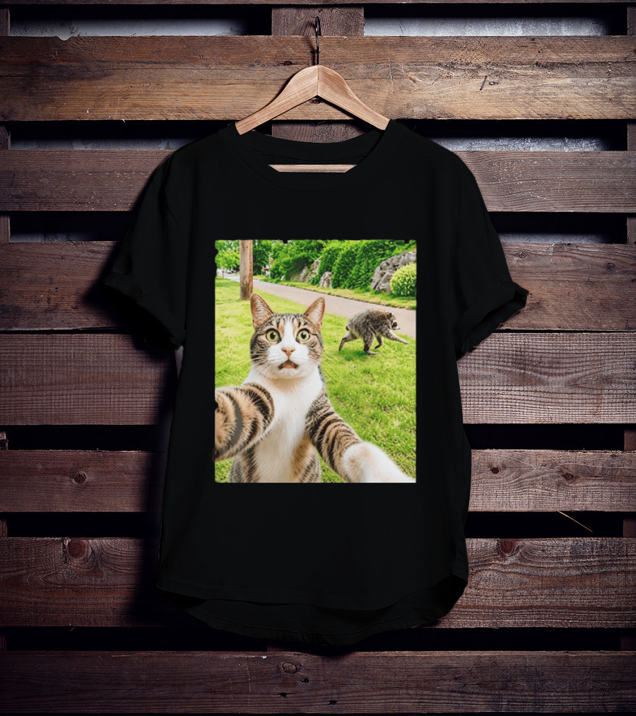 Tabby Cat Selfie With Jimothy Raccoon 2026 Seattle Legend Meme T-Shirt