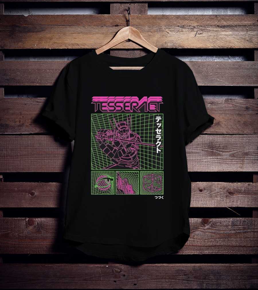 TesseracT Samurai Synthwave Cyberpunk Japanese Text Retro Neon Aesthetic T-Shirt
