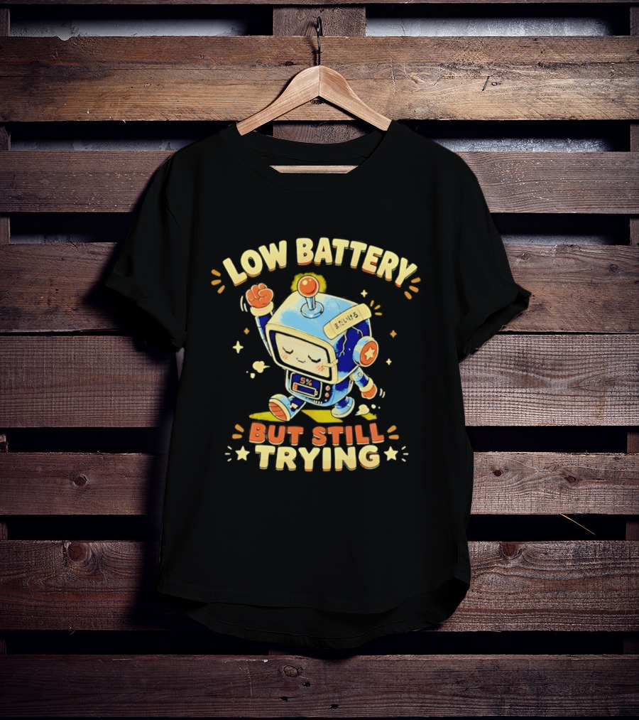 Low Battery But Still Trying Robot Retro Anime T-Shirt