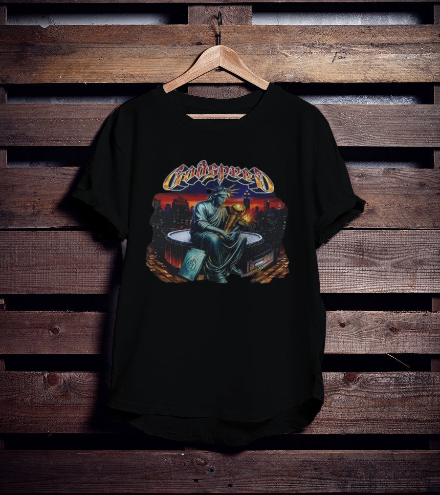 New York Knicks Godspeed Statue Of Liberty Basketball Cityscape T-Shirt