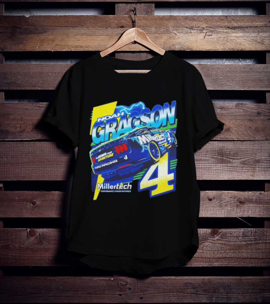 Noah Gragson Millertech Performance Lithium Batteries No 4 Ford Racing Powering Your Adventure T-Shirt