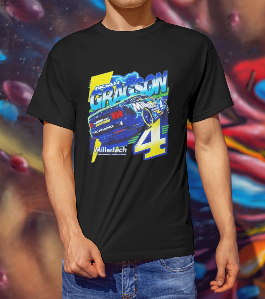Noah Gragson Millertech Performance Lithium Batteries No 4 Ford Racing Powering Your Adventure T-Shirt