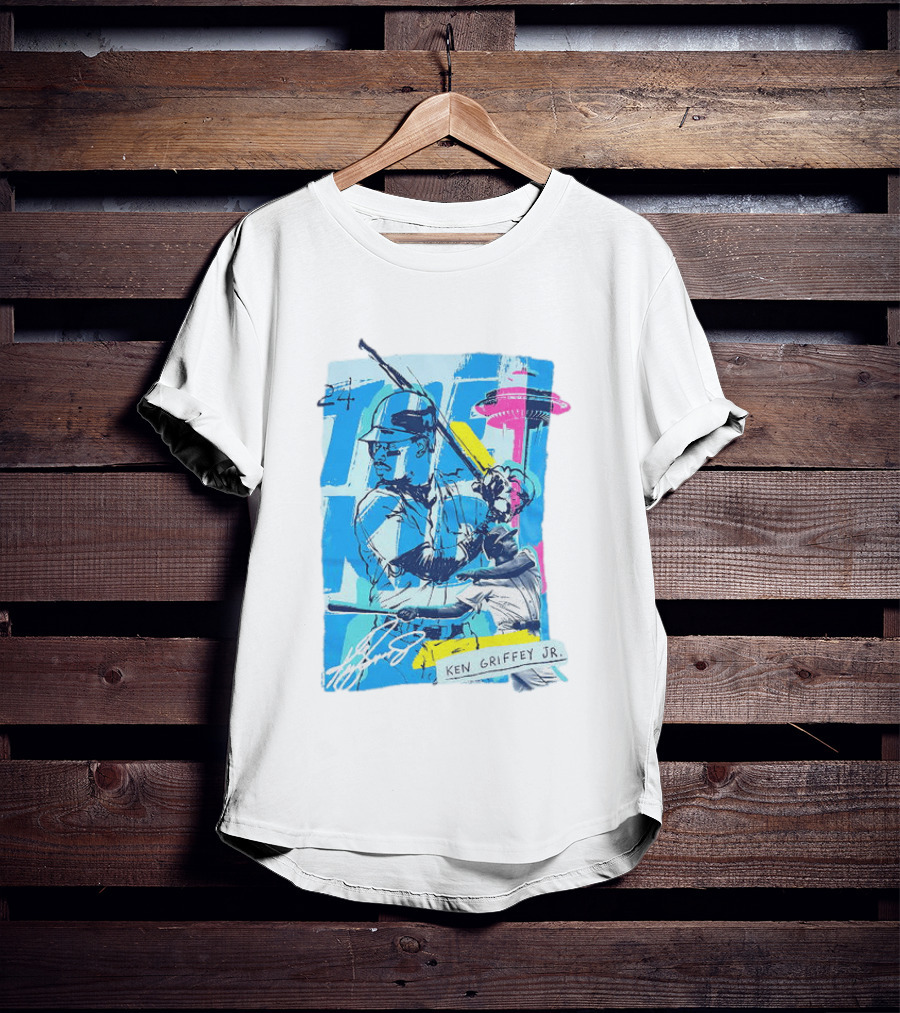 Ken Griffey Jr 24 Seattle Mariners Vintage Baseball Art Player Signature T-Shirt