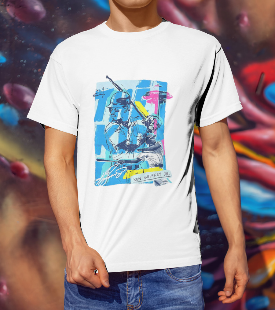 Ken Griffey Jr 24 Seattle Mariners Vintage Baseball Art Player Signature T-Shirt