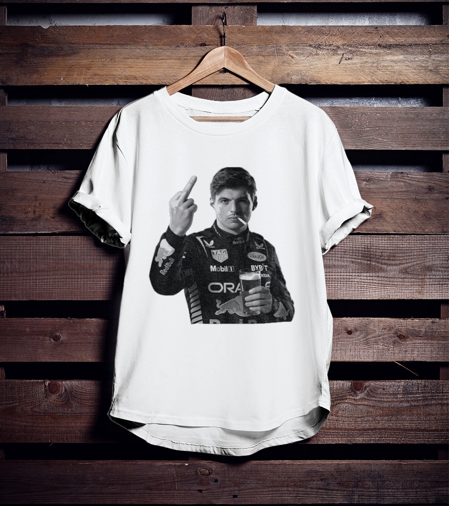 Max Verstappen Red Bull Racing Smoking Beer Middle Finger T-Shirt