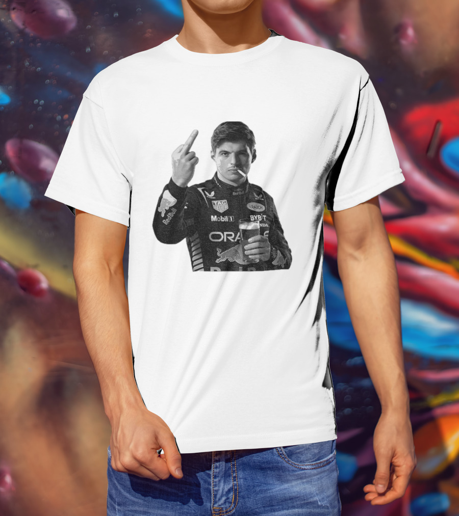 Max Verstappen Red Bull Racing Smoking Beer Middle Finger T-Shirt