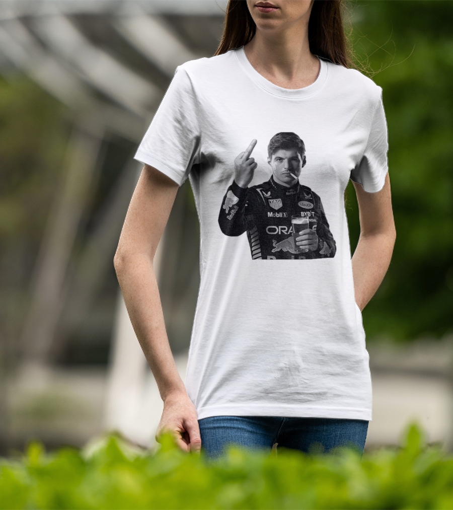 Max Verstappen Red Bull Racing Smoking Beer Middle Finger T-Shirt