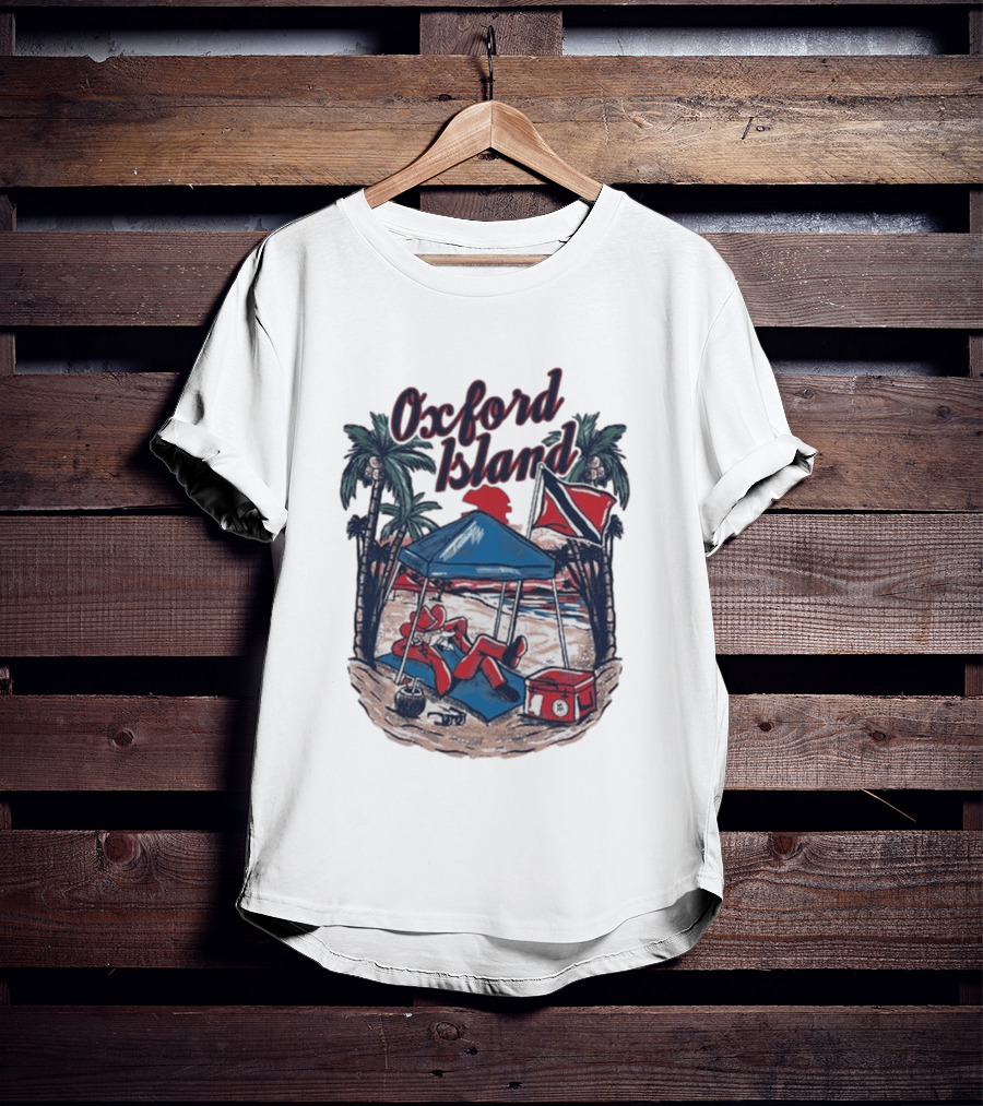 Oxford Island Beach Scene Palm Trees Camping Holiday Relaxation T-Shirt