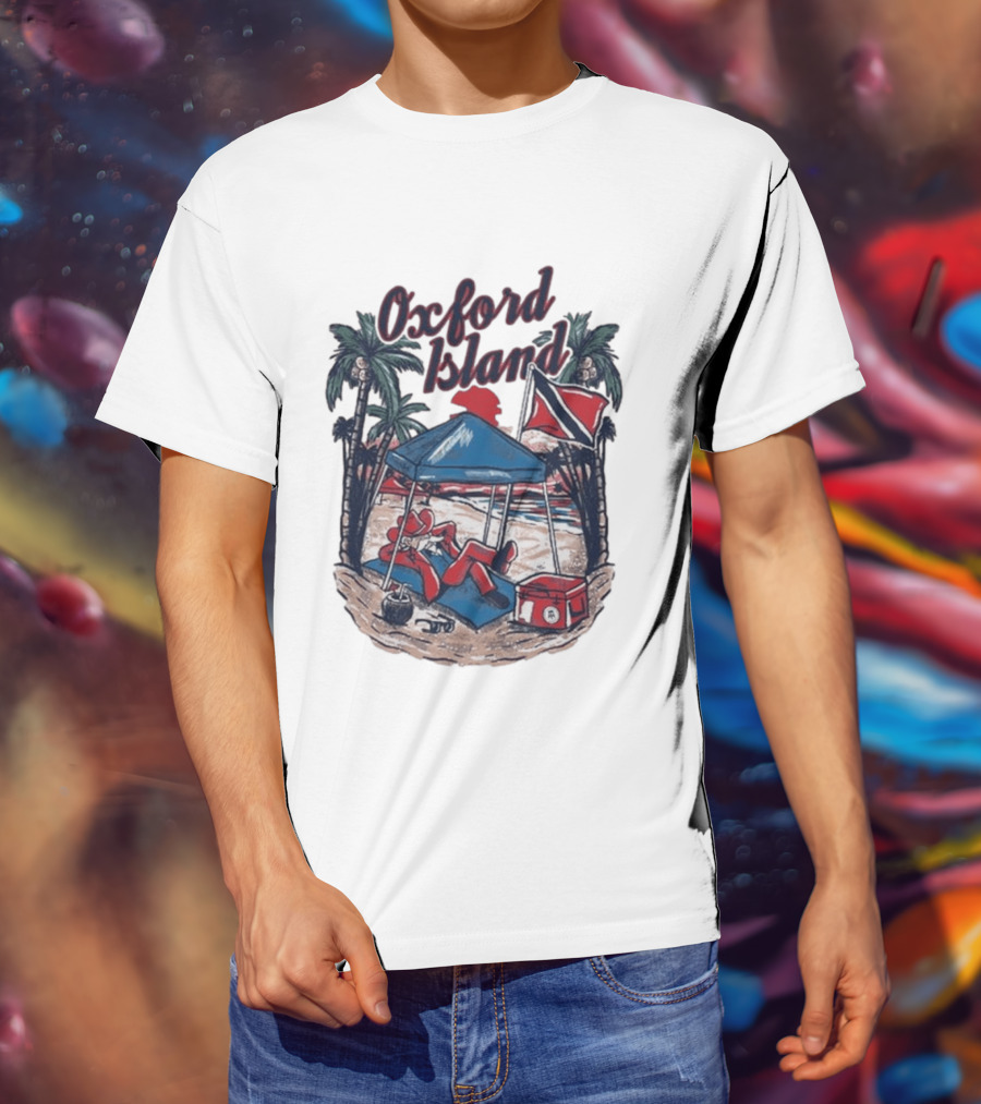 Oxford Island Beach Scene Palm Trees Camping Holiday Relaxation T-Shirt