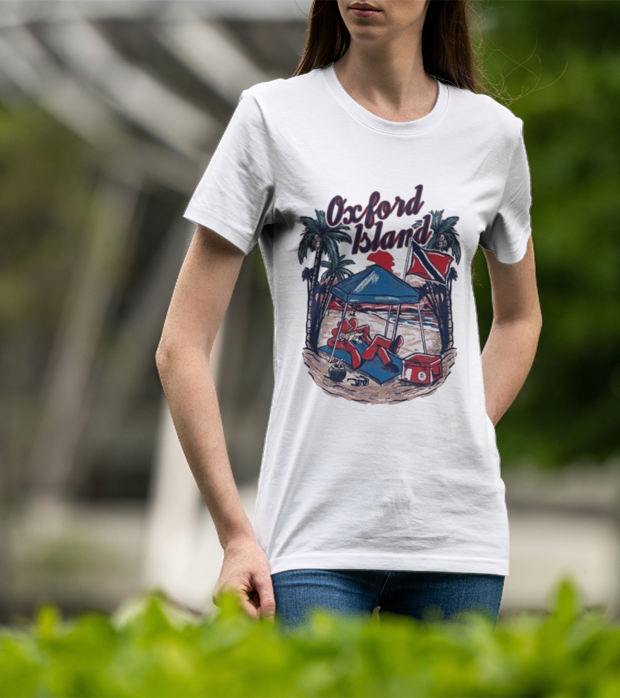 Oxford Island Beach Scene Palm Trees Camping Holiday Relaxation T-Shirt