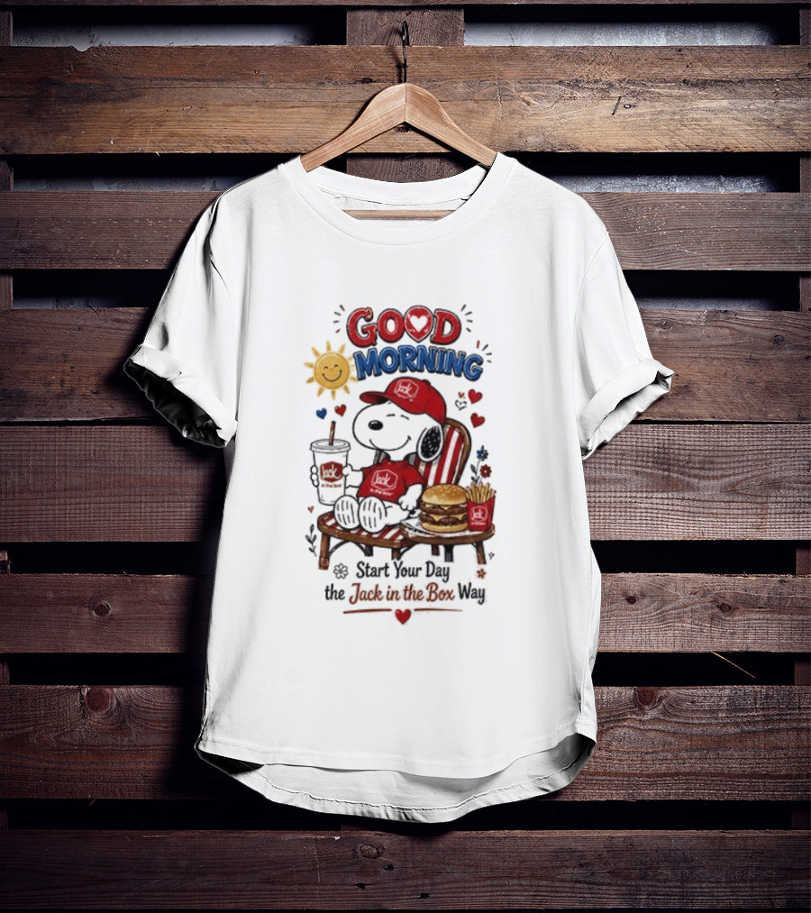 Peanuts Snoopy Good Morning Sunshine Start Your Day The Jack In The Box Way T-Shirt
