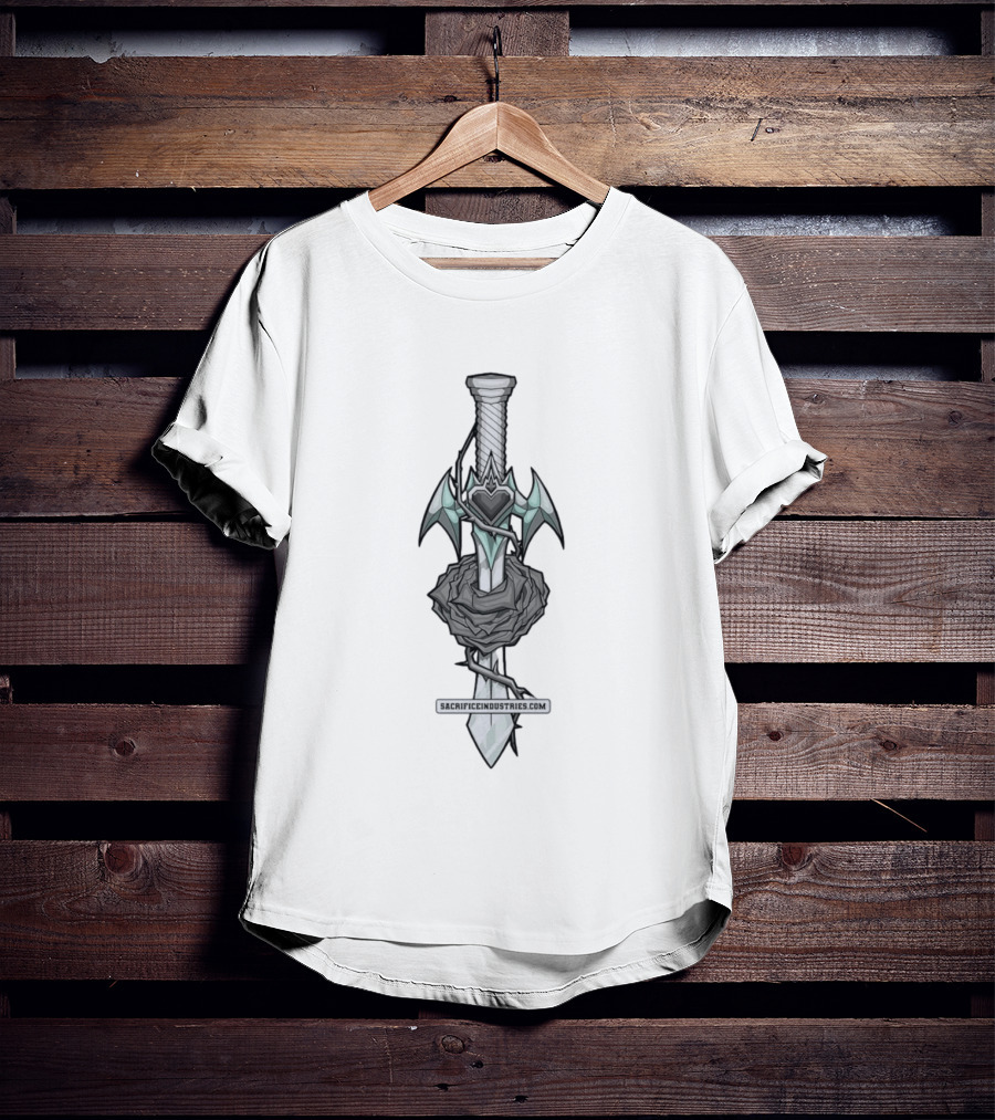 Sacrifice Industries Sword Rose Heart Icon With Wings And Thorns T-Shirt