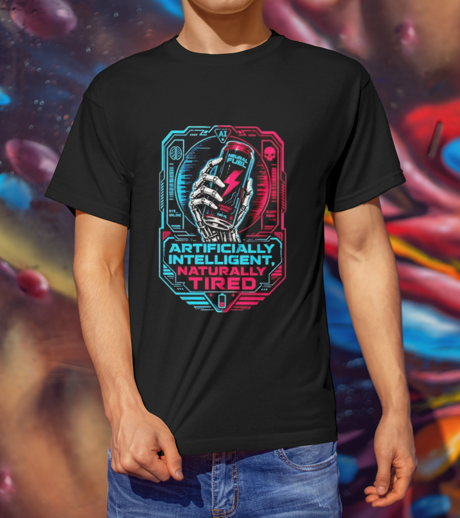 Neural Fuel Cyborg Hand Energy Drink Artifically Intelligent Naturally Tired T-Shirt