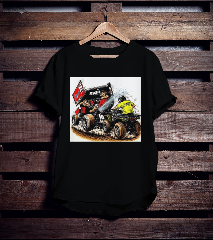 ATV Racing Action With Mystik Lubricants Dirt Track Riders Off Road Racing Vehicles And Hampel 65 Speed Shop T-Shirt