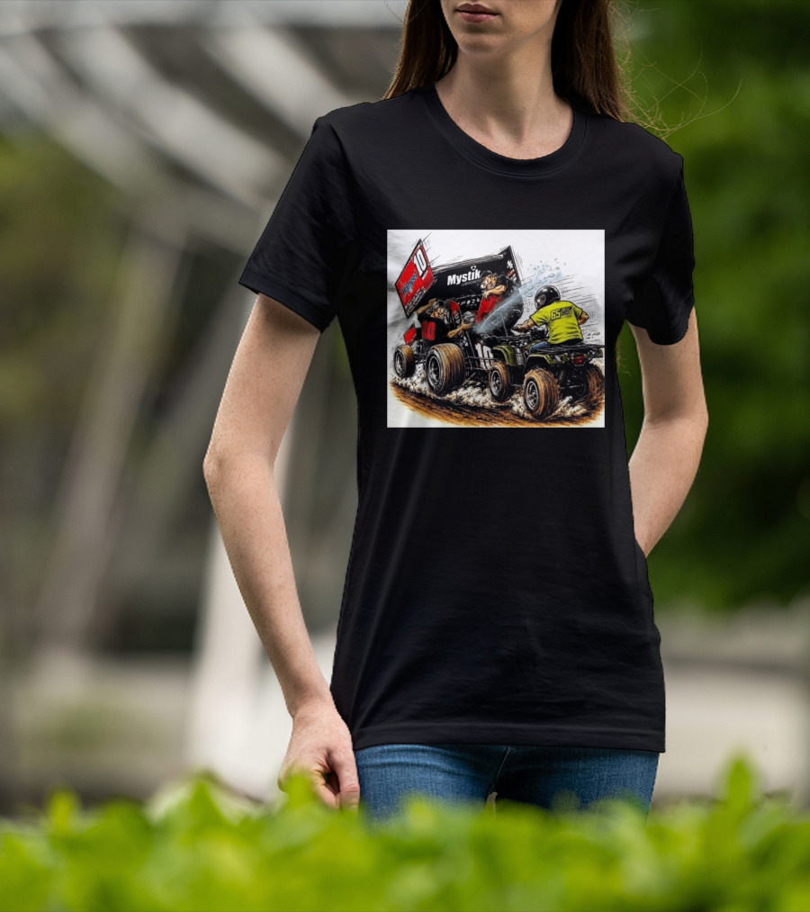 ATV Racing Action With Mystik Lubricants Dirt Track Riders Off Road Racing Vehicles And Hampel 65 Speed Shop T-Shirt