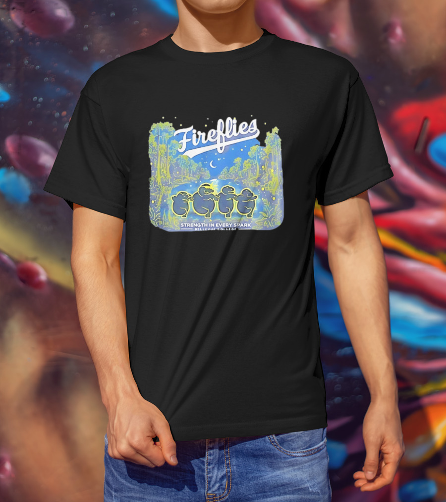 Fireflies Bellevue College Strength In Every Spark Under Night Sky T-Shirt