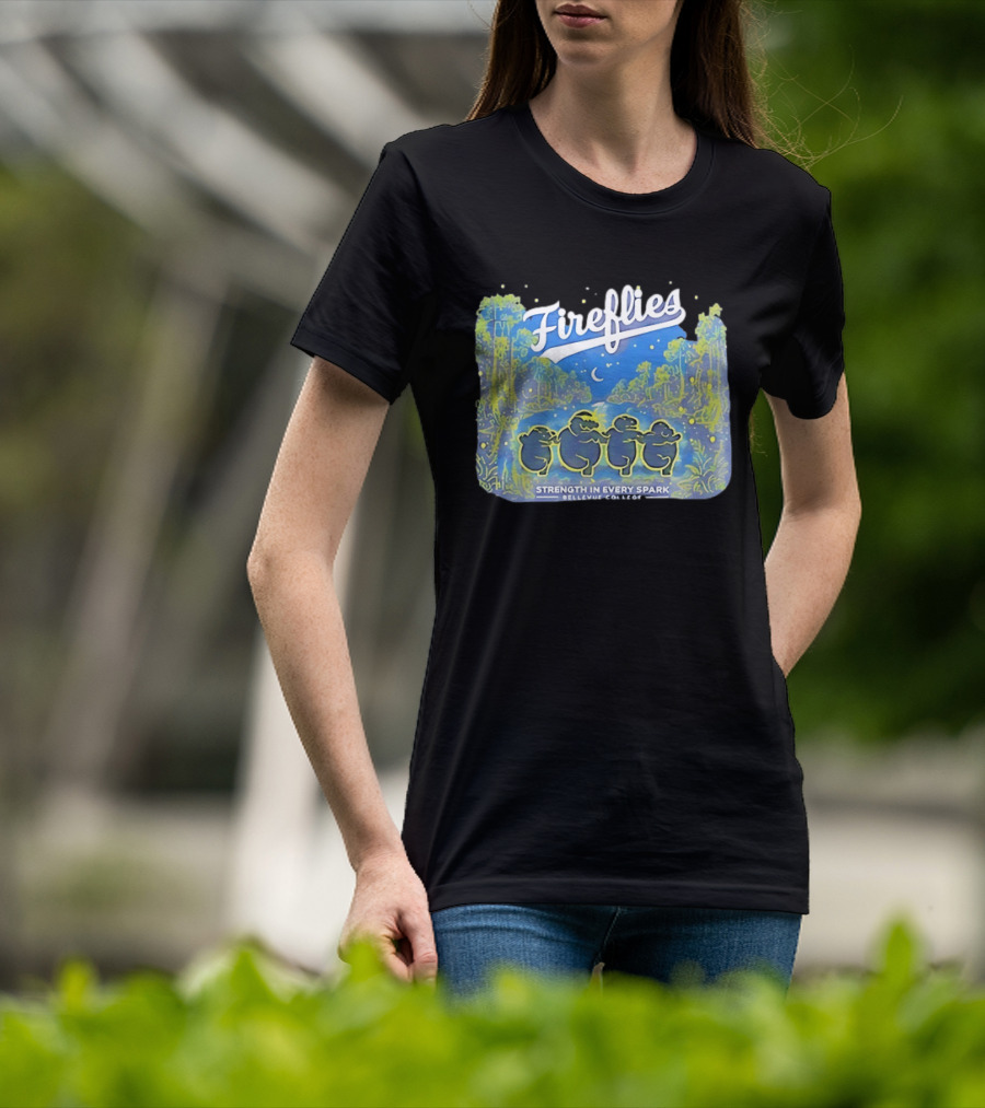 Fireflies Bellevue College Strength In Every Spark Under Night Sky T-Shirt