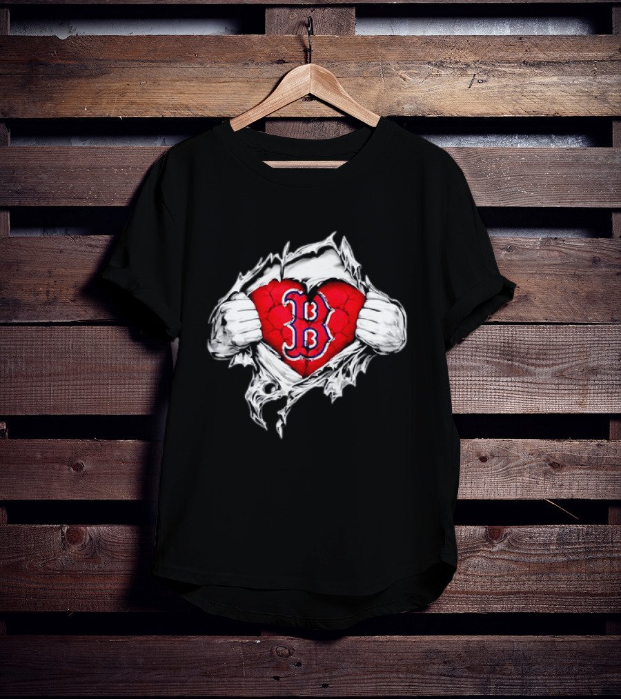 Boston Red Sox Heart Ripped Chest MLB Baseball Fan T-Shirt