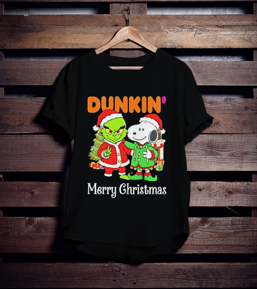 Dunkin Merry Christmas Grinch Snoopy Santas T-Shirt