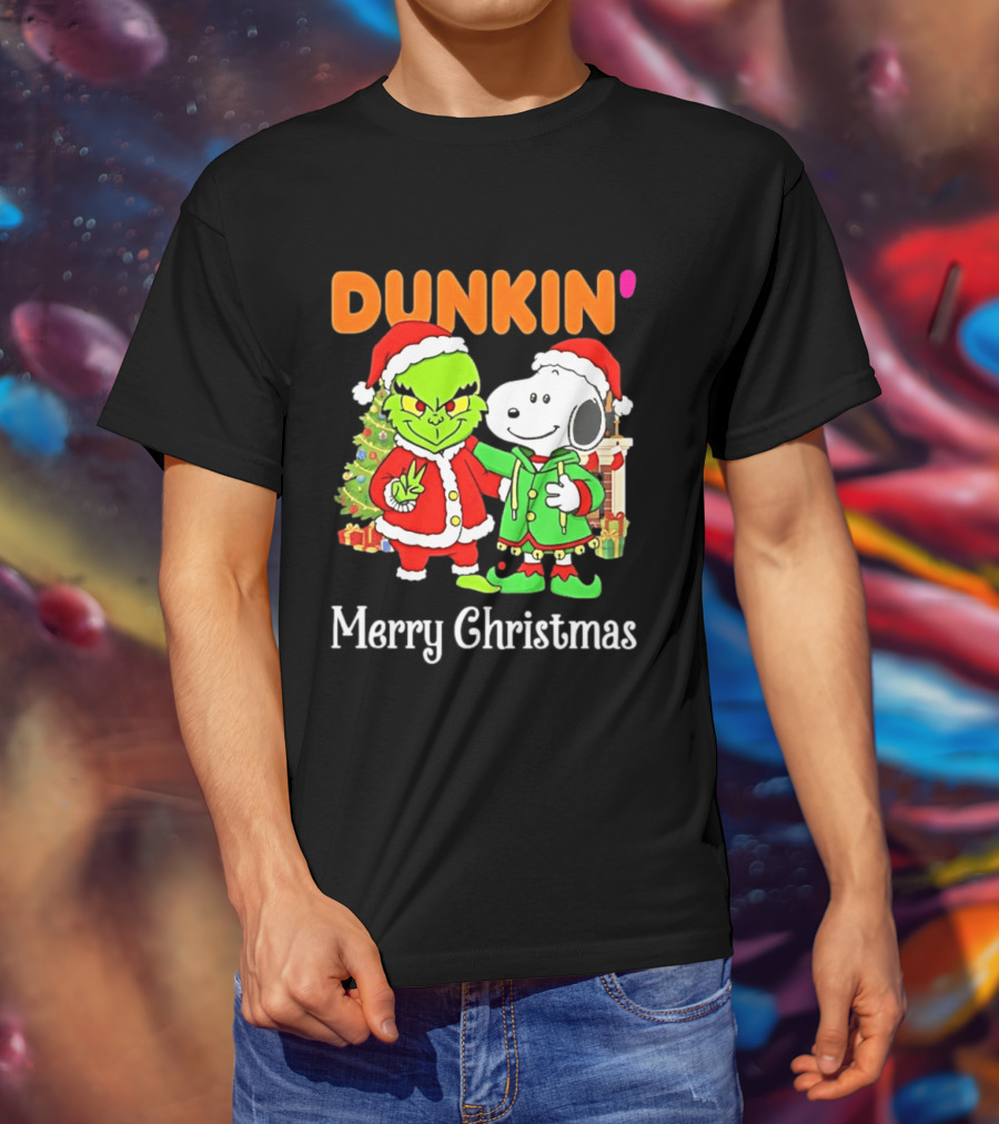 Dunkin Merry Christmas Grinch Snoopy Santas T-Shirt