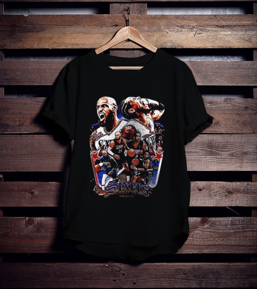 Philadelphia Sixers LeBron James Allen Iverson Crossover Collage T-Shirt