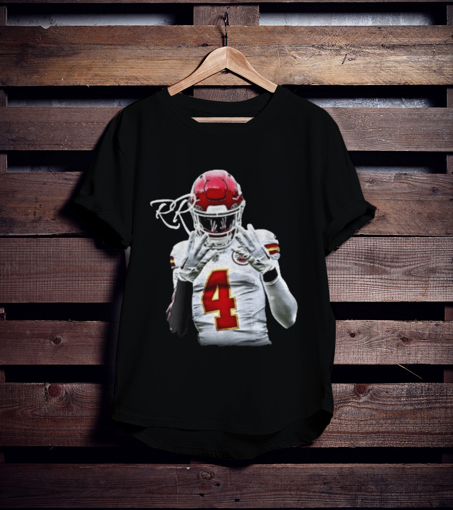 Rashee Rice Number 4 Kansas City Chiefs Football RP Helmet And Jersey T-Shirt