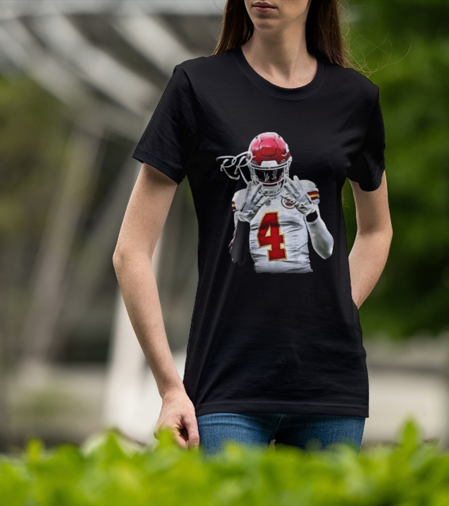 Rashee Rice Number 4 Kansas City Chiefs Football RP Helmet And Jersey T-Shirt