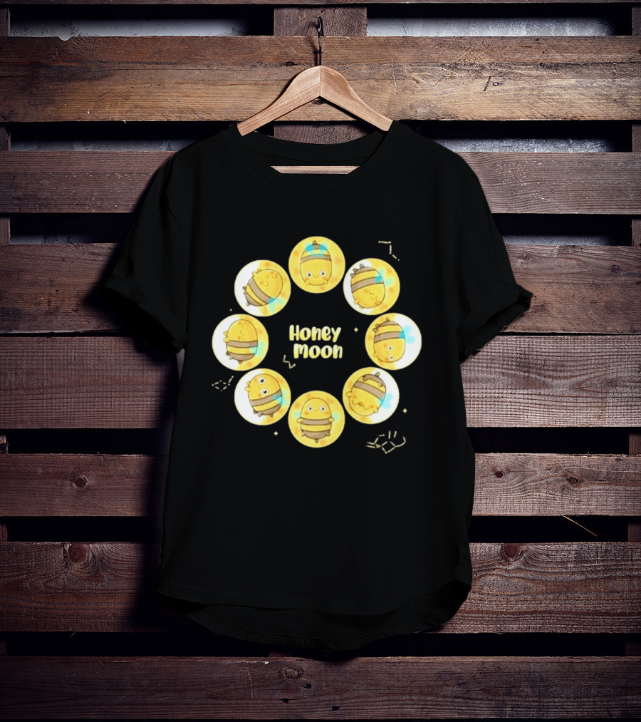 Honey Moon Bee Phases Cute Cartoon Bees In Lunar Cycle T-Shirt