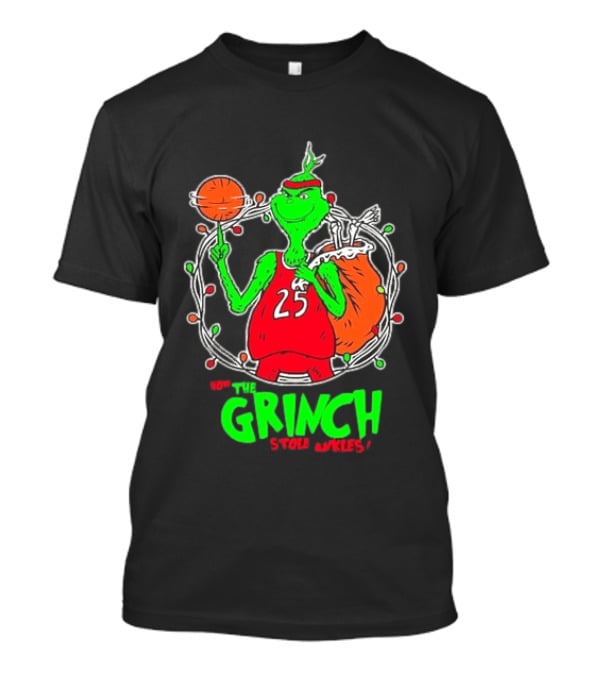 The Grinch Basketball Christmas Lights Jersey 25 Stole Ankles Green T-Shirt