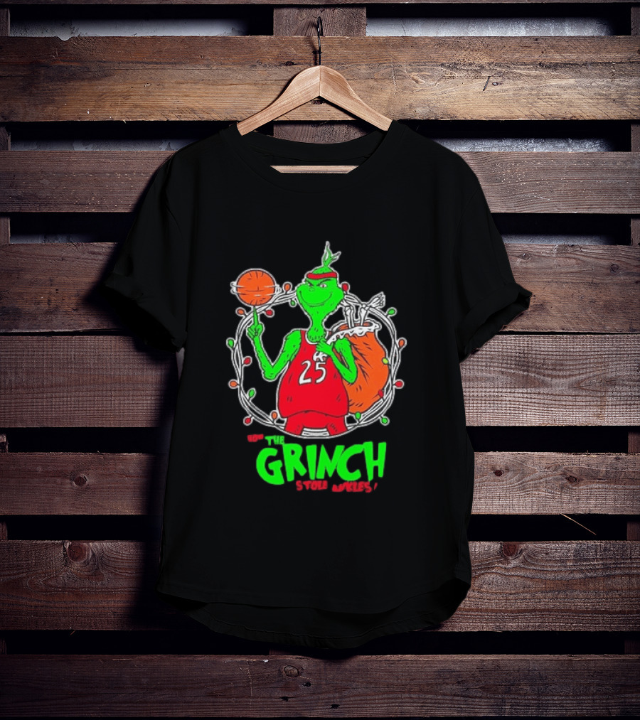The Grinch Basketball Christmas Lights Jersey 25 Stole Ankles Green T-Shirt