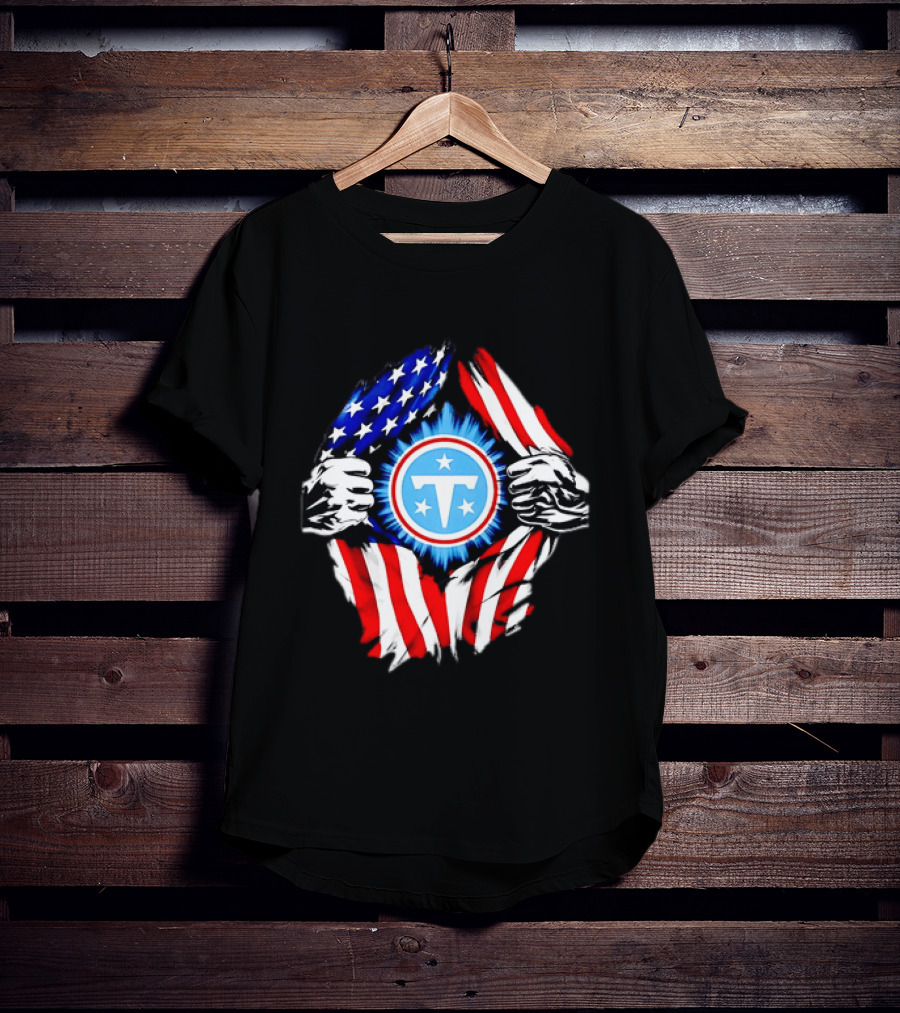Tennessee Titans American Flag Ripped Chest USA Football Fan T-Shirt