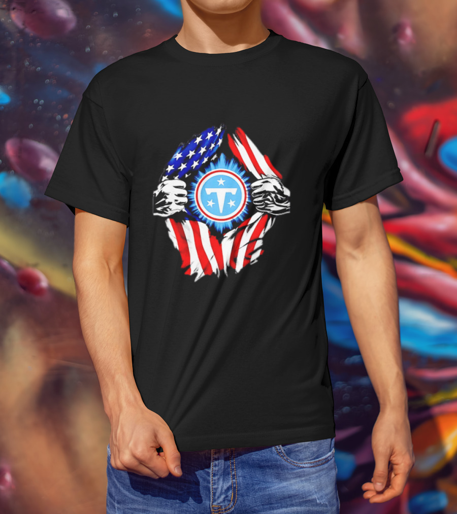 Tennessee Titans American Flag Ripped Chest USA Football Fan T-Shirt